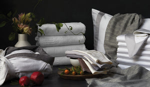 Elegant fine Italian linens, luxury bedding sets, Italian bathrobes, bath towels, luxury hand towels, premium wash cloths, and Turkish luxury bath mats by Mascioni Hotel Collection brand. Italian hotel sheets are handmade with 100% Supima® cotton.